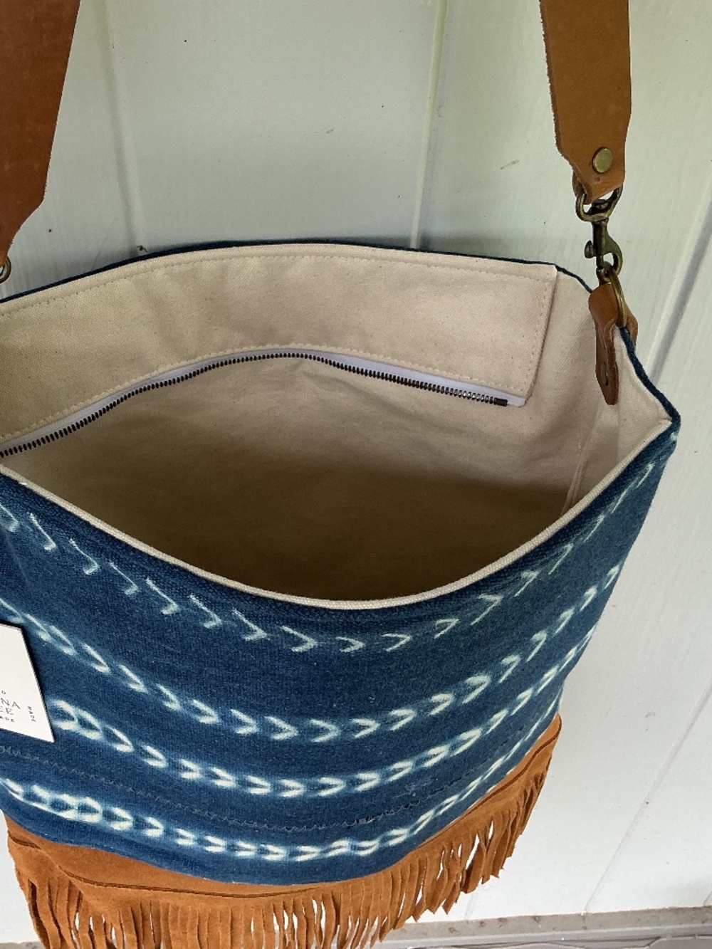 Jenna Bee indigo fringe BAG handmade TOTE - Picture 6 of 7